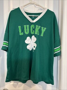 Women's Green 'Lucky' Shamrock V-Neck Jersey